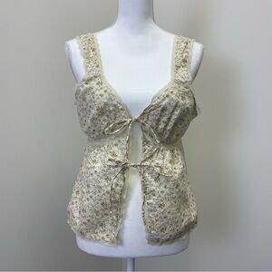 TopShop Y2K Floral Babydoll Top Lace Ribbon Tie Detail Size 10